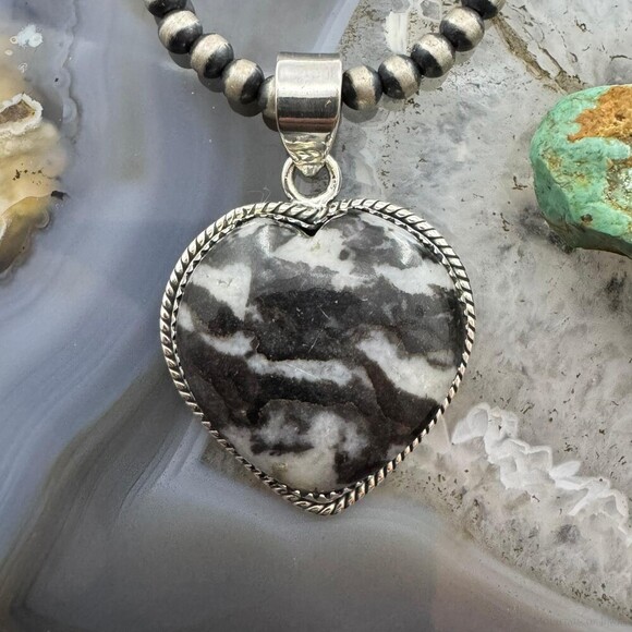 Sterling Silver Southwestern Style White Buffalo Heart Shape Pendant For Women - Picture 1 of 10